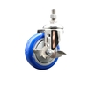 Service Caster 4 Inch 316SS Blue Polyurethane Swivel ½ Inch Threaded Stem Caster with Brake SS316TS20S414-PPUB-BLUE-TLB-121315